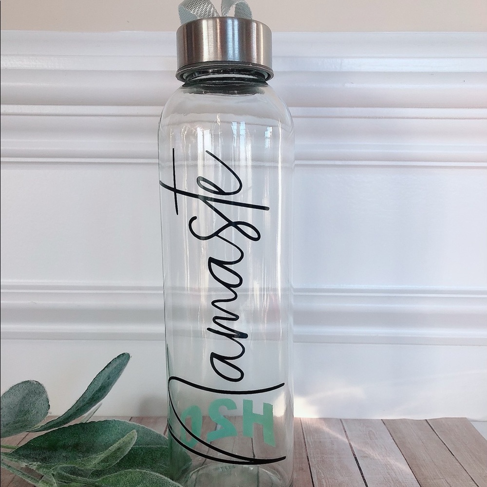 NEW Namaste Yoga Glass Water Bottle w/sleeve